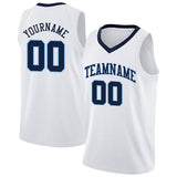 Benutzerdefinierte Authentisch Basketball Trikot Weiß-Marine-Hell Blau