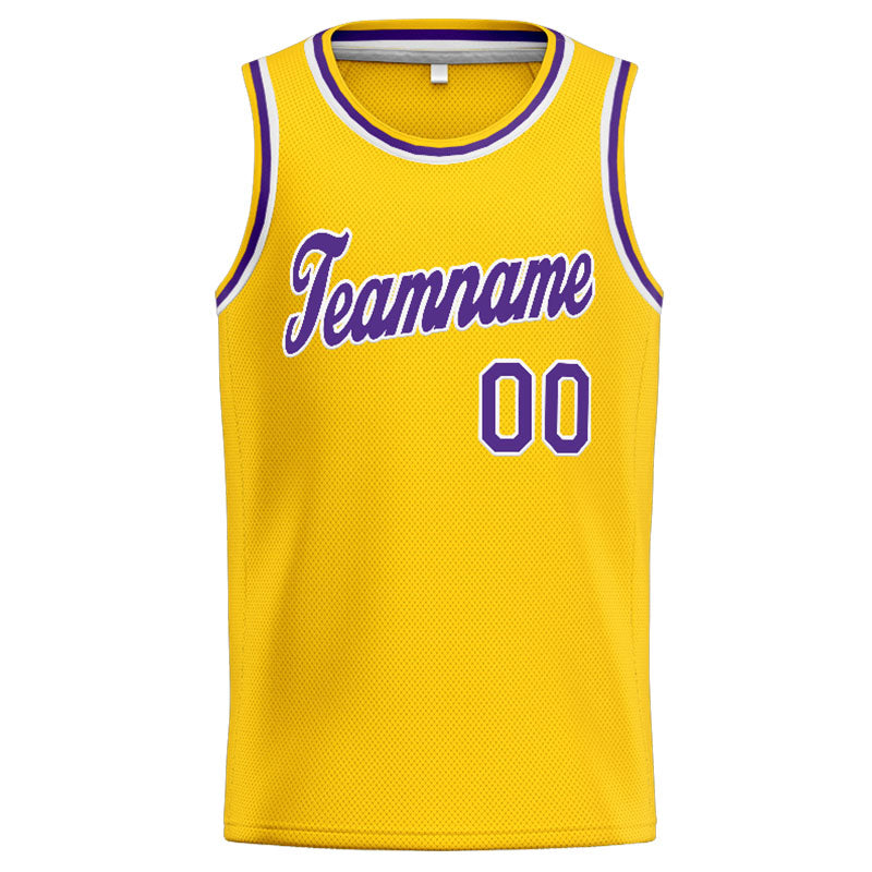 Benutzerdefinierte Authentisch  Basketball Trikot Gelb- Violett- Weiß
