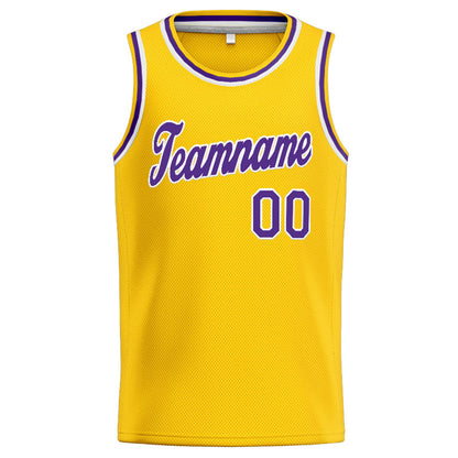Benutzerdefinierte Authentisch  Basketball Trikot Gelb- Violett- Weiß