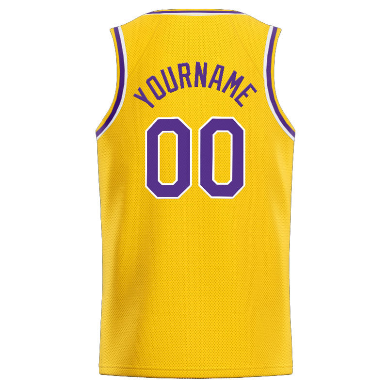 Benutzerdefinierte Authentisch  Basketball Trikot Gelb- Violett- Weiß