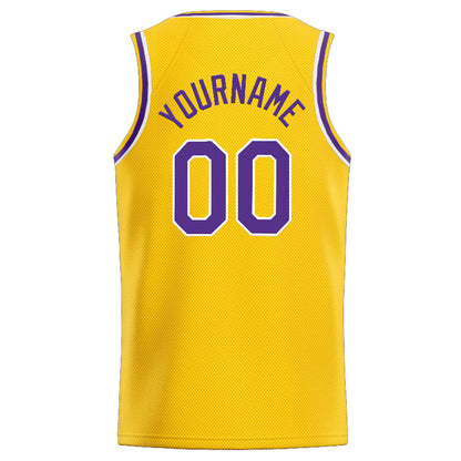 Benutzerdefinierte Authentisch  Basketball Trikot Gelb- Violett- Weiß
