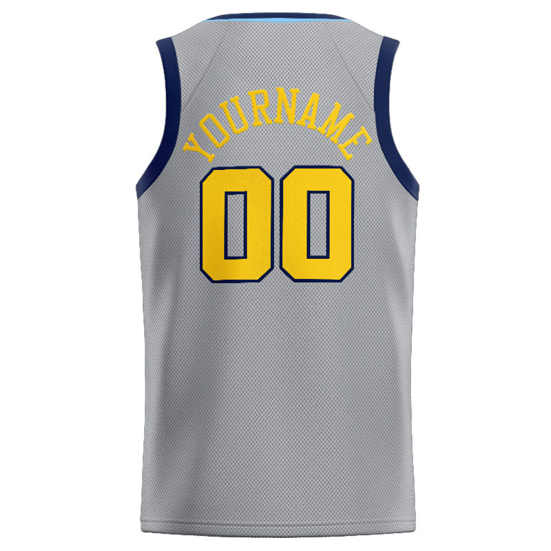 Benutzerdefinierte Authentisch  Basketball Trikot Grau-Gelb-Marine