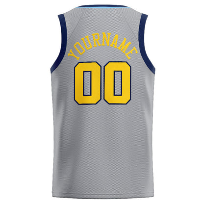 Benutzerdefinierte Authentisch  Basketball Trikot Grau-Gelb-Marine