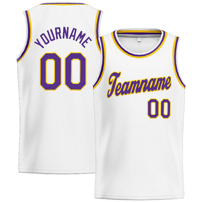 Benutzerdefinierte Authentisch  Basketball Trikot Weiß-Gelb-Lila