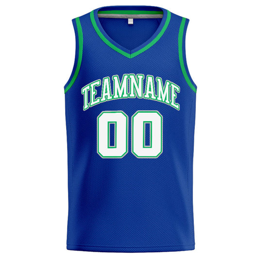 Benutzerdefinierte Authentisch  Basketball Trikot Königlich- Marine- Weiß-Kelly Green