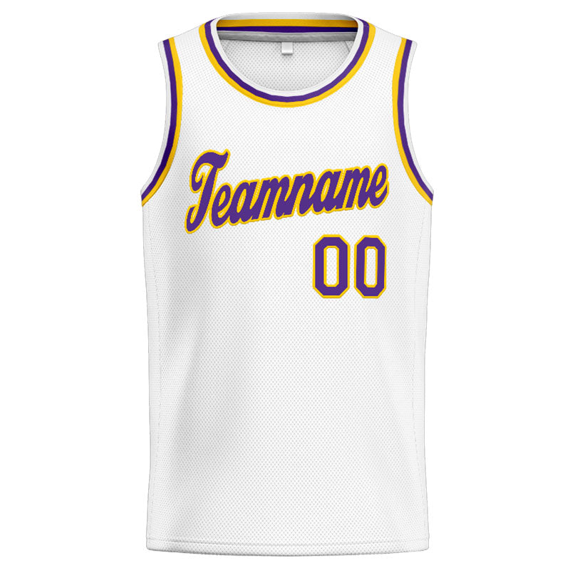 Benutzerdefinierte Authentisch  Basketball Trikot Weiß-Gelb-Lila