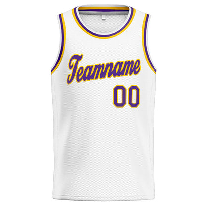 Benutzerdefinierte Authentisch  Basketball Trikot Weiß-Gelb-Lila