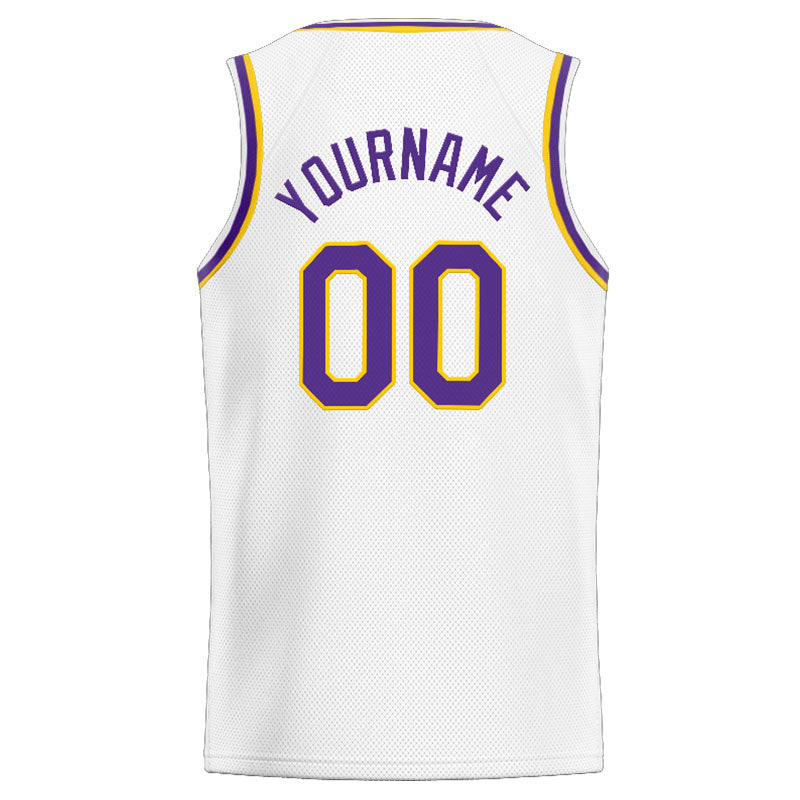 Benutzerdefinierte Authentisch  Basketball Trikot Weiß-Gelb-Lila