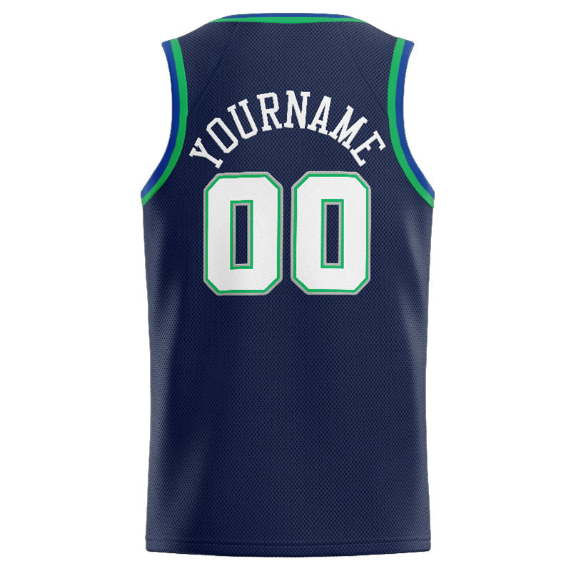 Benutzerdefinierte Authentisch  Basketball Trikot Königlich- Marine- Weiß-Kelly Green