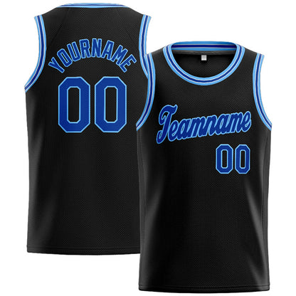 Benutzerdefinierte Authentisch  Basketball Trikot Schwarz- Königlich- Weiß