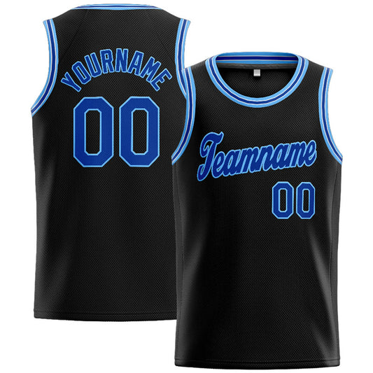 Benutzerdefinierte Authentisch  Basketball Trikot Schwarz- Königlich- Weiß