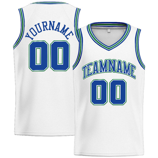 Benutzerdefinierte Authentisch  Basketball Trikot Weiß-Royal- Kelly Grün