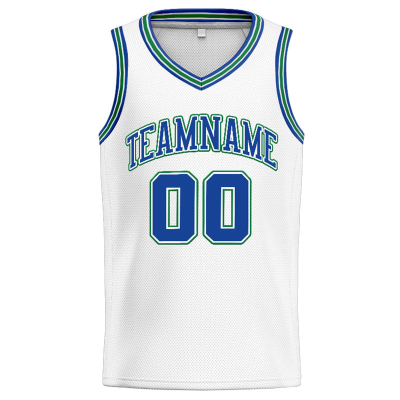 Benutzerdefinierte Authentisch  Basketball Trikot Weiß-Royal- Kelly Grün