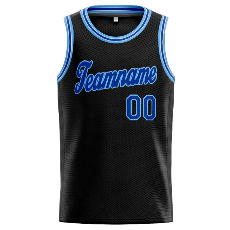 Benutzerdefinierte Authentisch  Basketball Trikot Schwarz- Königlich- Weiß