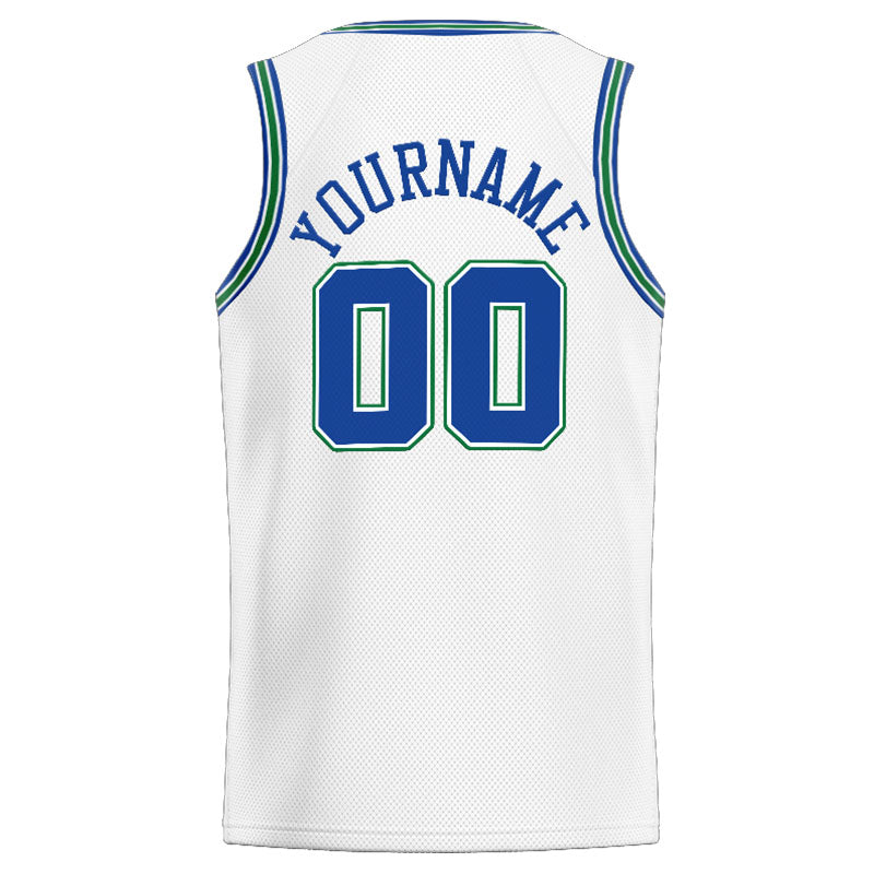 Benutzerdefinierte Authentisch  Basketball Trikot Weiß-Royal- Kelly Grün