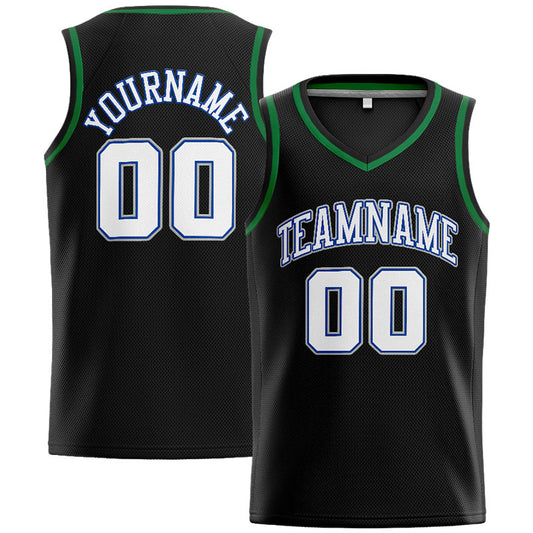 Benutzerdefinierte Authentisch  Basketball Trikot Schwarz-Weiß-Kelly Green-Royal