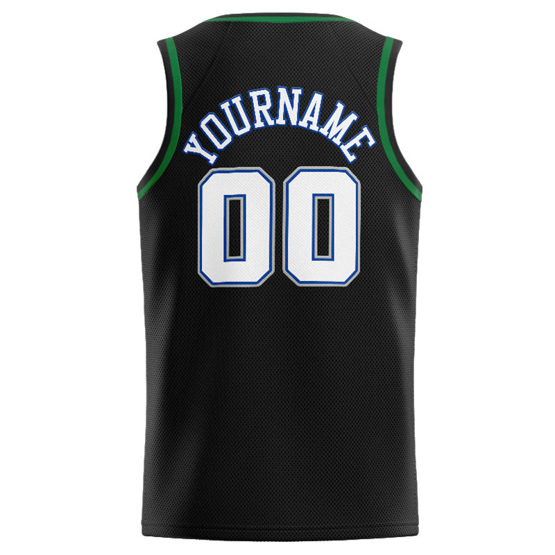 Benutzerdefinierte Authentisch  Basketball Trikot Schwarz-Weiß-Kelly Green-Royal