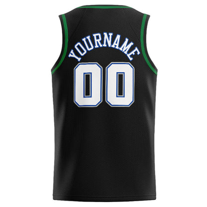 Benutzerdefinierte Authentisch  Basketball Trikot Schwarz-Weiß-Kelly Green-Royal