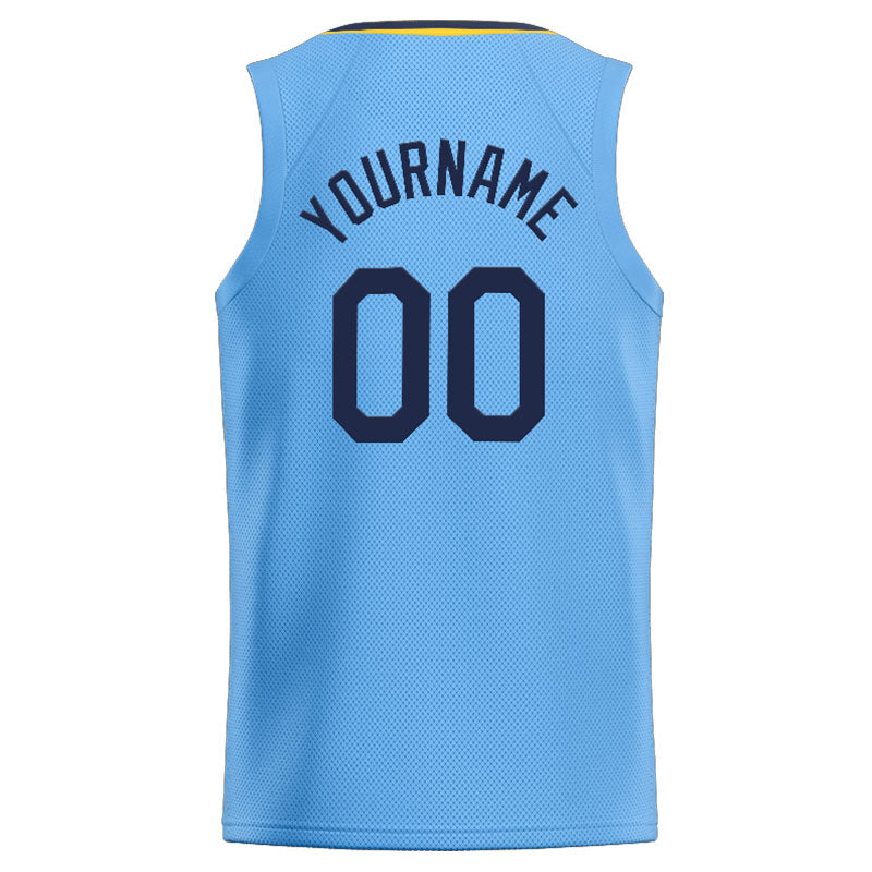 Benutzerdefinierte Authentisch  Basketball Trikot Hellblau-Marine-Gelb