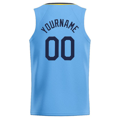Benutzerdefinierte Authentisch  Basketball Trikot Hellblau-Marine-Gelb