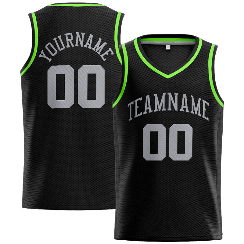Benutzerdefinierte Authentisch  Basketball Trikot Schwarz-Grau-Neongrün