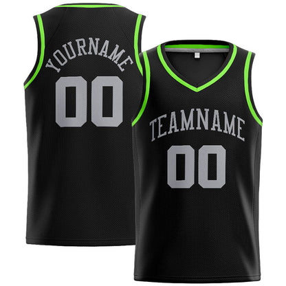 Benutzerdefinierte Authentisch  Basketball Trikot Schwarz-Grau-Neongrün
