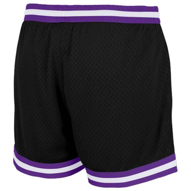 Benutzerdefiniert Schwarz-Violett-Weiß Authentisch Rückblick Basketball Kurze Hose