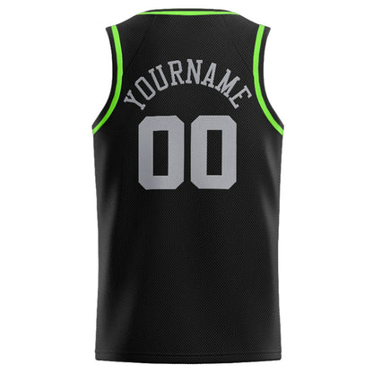Benutzerdefinierte Authentisch  Basketball Trikot Schwarz-Grau-Neongrün