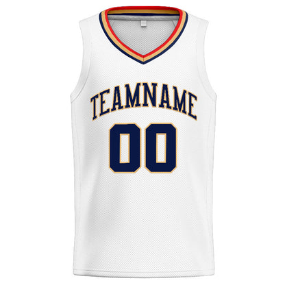 Benutzerdefinierte Authentisch  Basketball Trikot Weiß-Marine-Gold-Rot