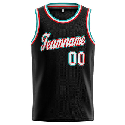 Benutzerdefinierte Authentisch  Basketball Trikot Schwarz-Weiß-Blaugrün-Rot