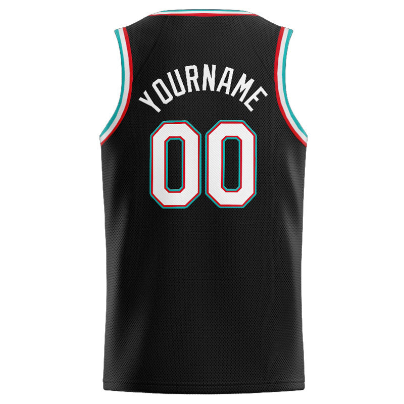 Benutzerdefinierte Authentisch  Basketball Trikot Schwarz-Weiß-Blaugrün-Rot