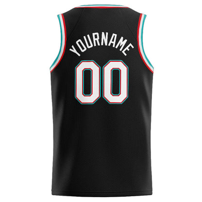 Benutzerdefinierte Authentisch  Basketball Trikot Schwarz-Weiß-Blaugrün-Rot