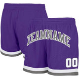 Benutzerdefiniert Weiß-Violett-Grau Authentisch Rückblick Basketball Kurze Hose