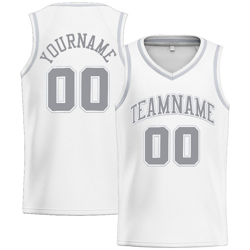 Benutzerdefinierte Authentisch  Basketball Trikot Weiß-Grau-Hellgrau