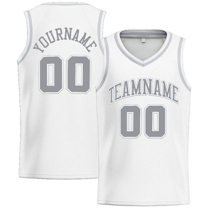 Benutzerdefinierte Authentisch  Basketball Trikot Weiß-Grau-Hellgrau