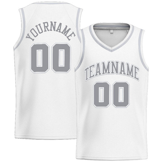 Benutzerdefinierte Authentisch  Basketball Trikot Weiß-Grau-Hellgrau