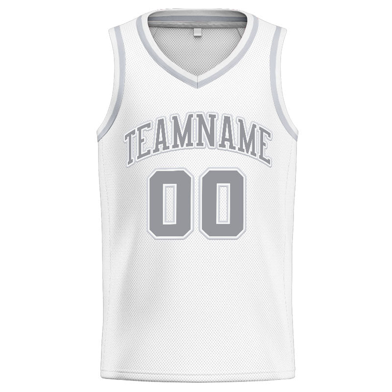 Benutzerdefinierte Authentisch  Basketball Trikot Weiß-Grau-Hellgrau