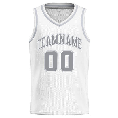 Benutzerdefinierte Authentisch  Basketball Trikot Weiß-Grau-Hellgrau