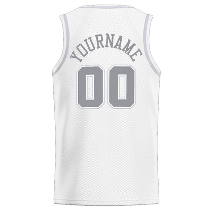 Benutzerdefinierte Authentisch  Basketball Trikot Weiß-Grau-Hellgrau