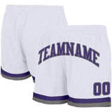 Benutzerdefiniert Weiß-Violett-Grau Authentisch Rückblick Basketball Kurze Hose