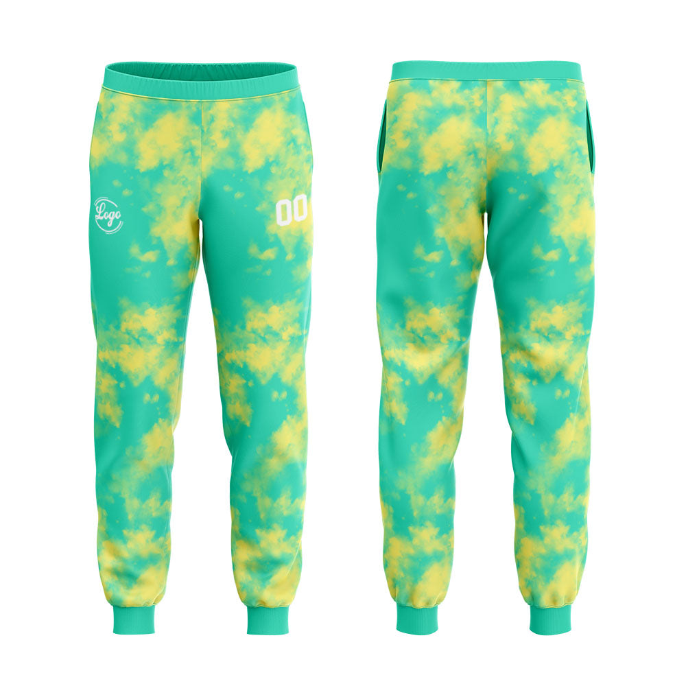 Benutzerdefiniert Gebatikt Sport-Trikot-Set Grün-Gelb-Weiß
