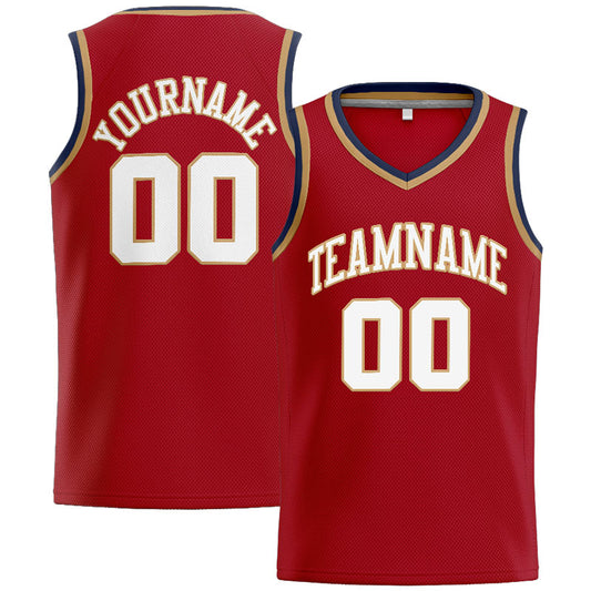 Benutzerdefinierte Authentisch  Basketball Trikot Rot-Weiß-Gold- Marine