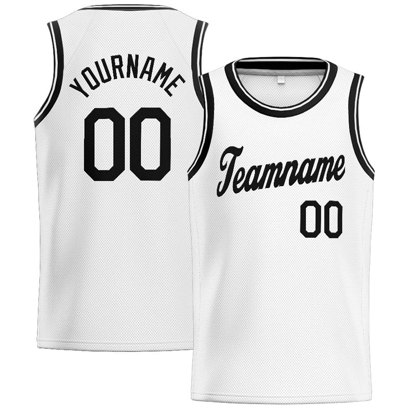 Benutzerdefinierte Authentisch  Basketball Trikot Weiß- Schwarz