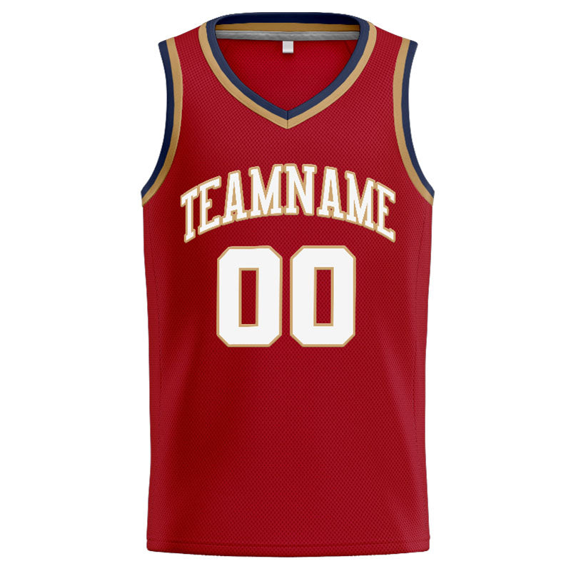 Benutzerdefinierte Authentisch  Basketball Trikot Rot-Weiß-Gold- Marine