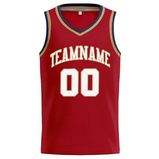 Benutzerdefinierte Authentisch  Basketball Trikot Rot-Weiß-Gold- Marine