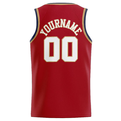 Benutzerdefinierte Authentisch  Basketball Trikot Rot-Weiß-Gold- Marine
