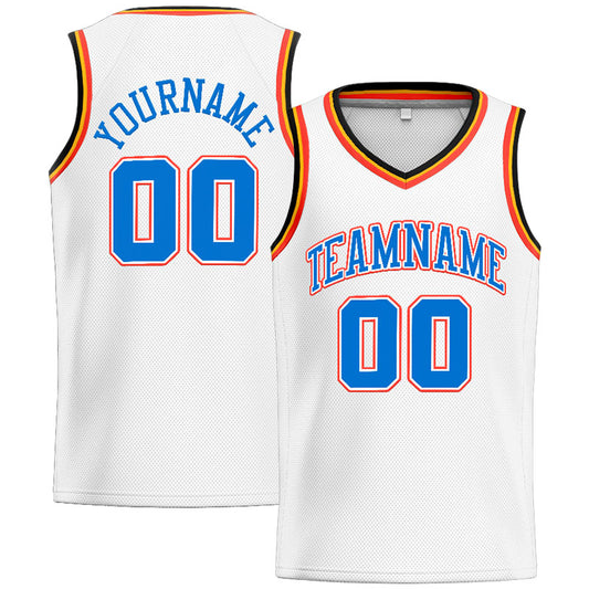 Benutzerdefinierte Authentisch  Basketball Trikot Weiß-Blau-Orange-Marine