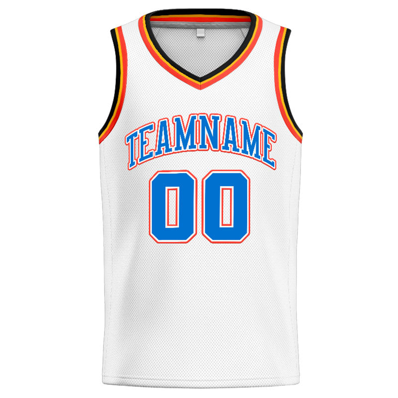 Benutzerdefinierte Authentisch  Basketball Trikot Weiß-Blau-Orange-Marine