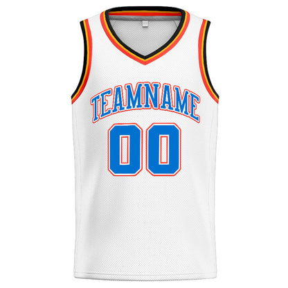 Benutzerdefinierte Authentisch  Basketball Trikot Weiß-Blau-Orange-Marine