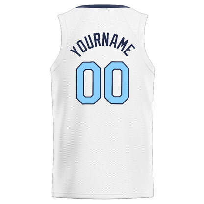 Benutzerdefinierte Authentisch  Basketball Trikot Weiß-Hellblau-Marine